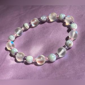 MOONLIGHT - Pink White Purple - Y2K bead elastic handmade bracelet - IRIDESCENT
